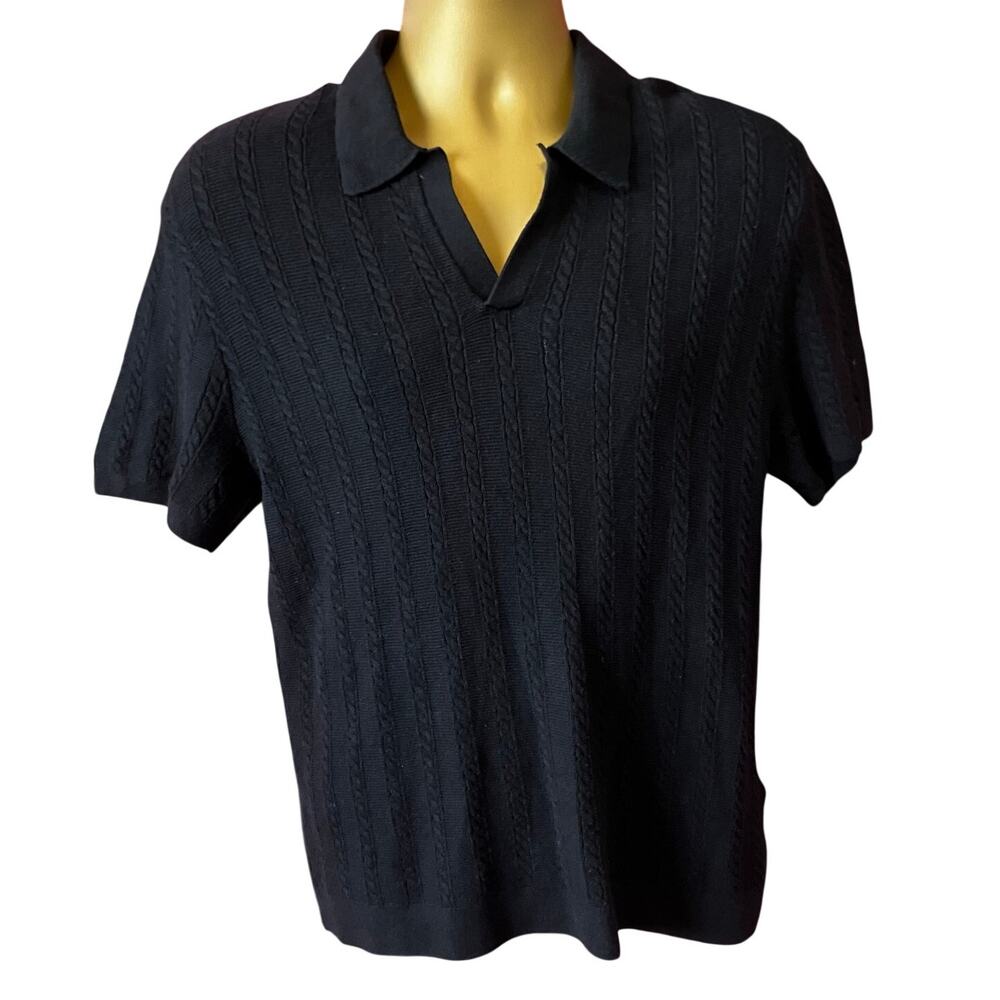 Abercrombie & Fitch Black Cable Knit Sweater Polo Shirt Mens Small Soft Cozy